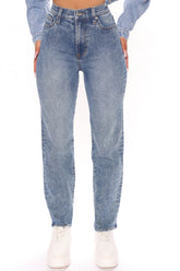 90's Vibe High Rise Tapered Jeans - Medium Blue Wash